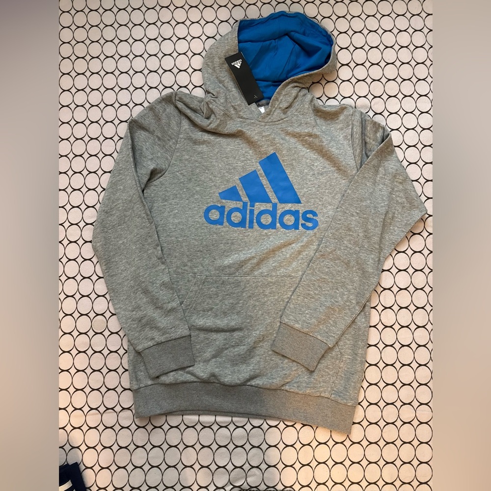 Adidas Gray Hoodie with Blue Logo